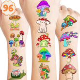 96 PCS Mushroom Temporary Tattoos Mushroom Veggie Theme Birthday Party Decorations Favors Supplies Decor Trippy Cute Stickers Gifts for Boys Girls Kids Class School Prizes Carnival Halloween Christmas